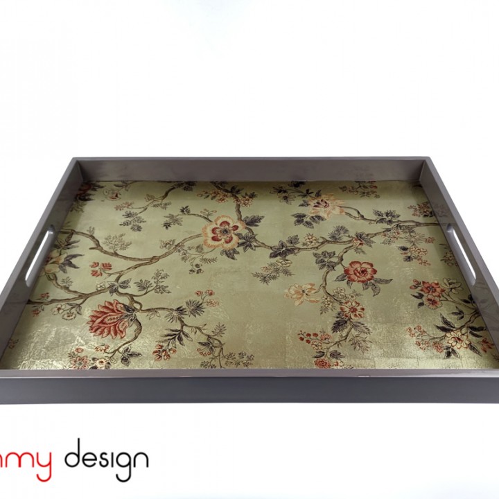 Rectangular lacquer tray hand-painted with flowers 40*55 cm